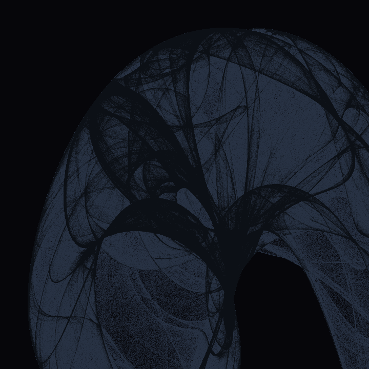 A de Jong strange attractor rendered in Rune